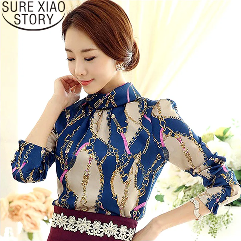 Блузка женская шифоновая с круглым вырезом и принтом 2018 50|Блузки| |