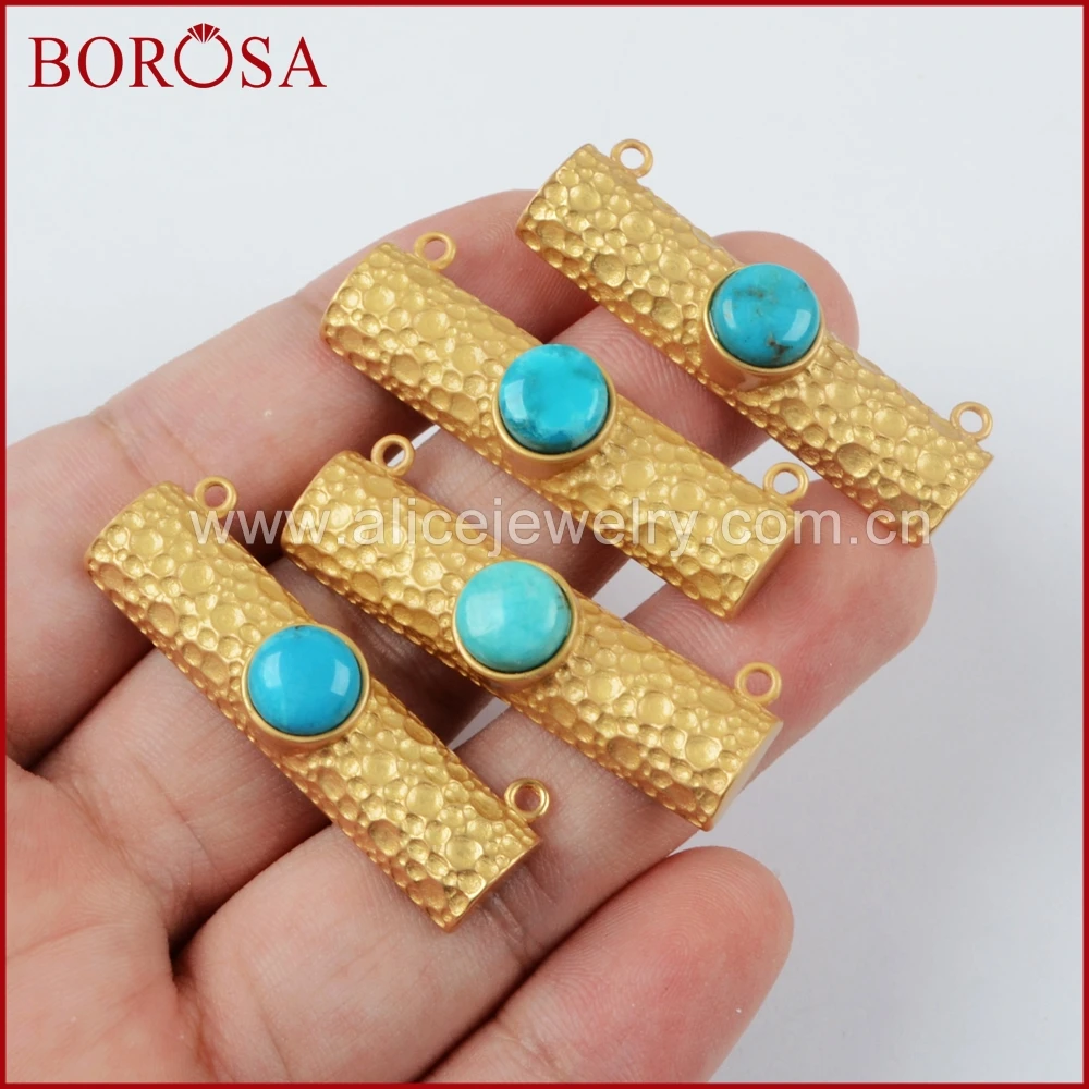 Прямоугольный круглый синий Howlite камень бороса золотого цвета соединитель