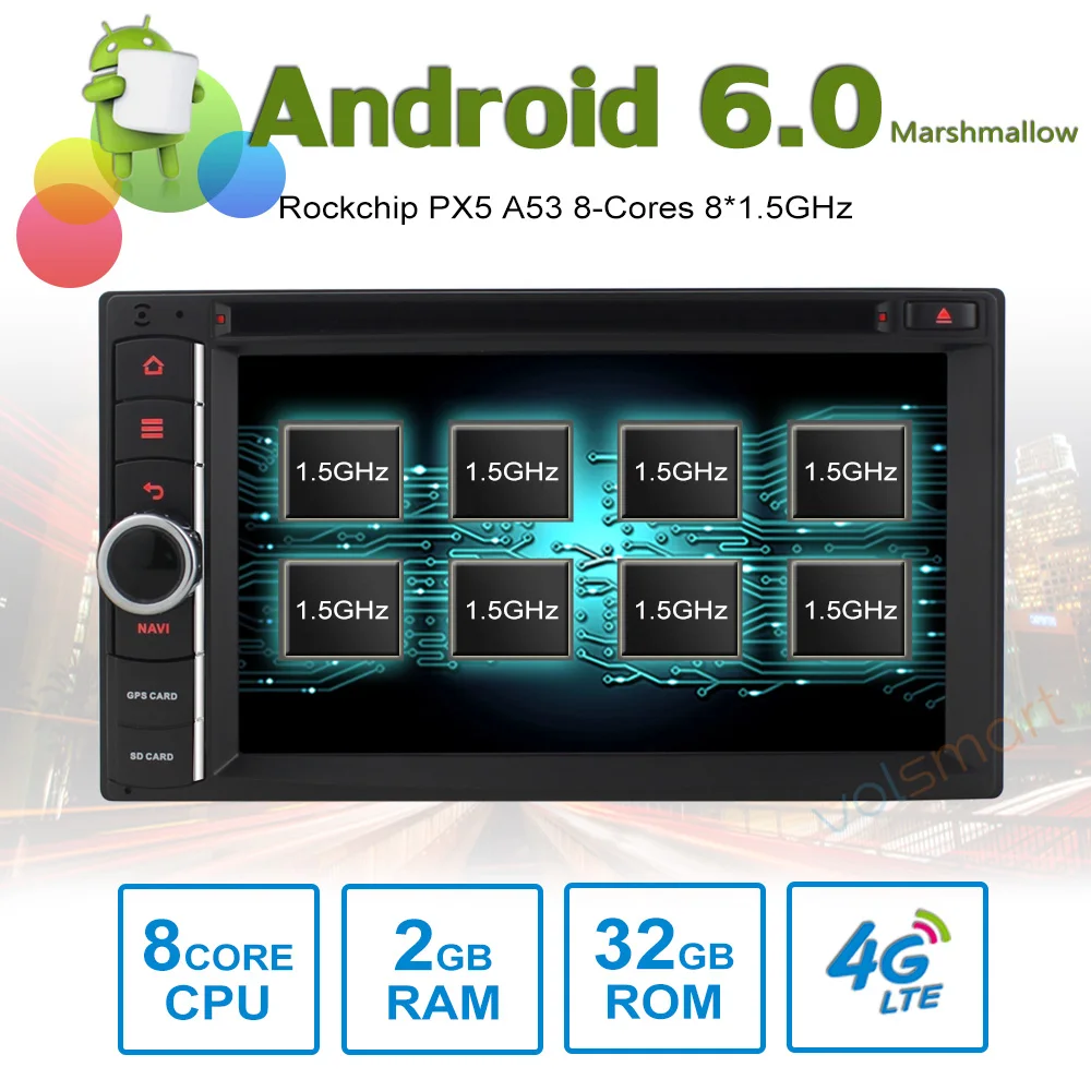 Volsmart Окта основные 2 ГБ RAM 32 ROM Android 6.0.1 2Din универсальный Игрок Автомобиля DVD GPS Радио