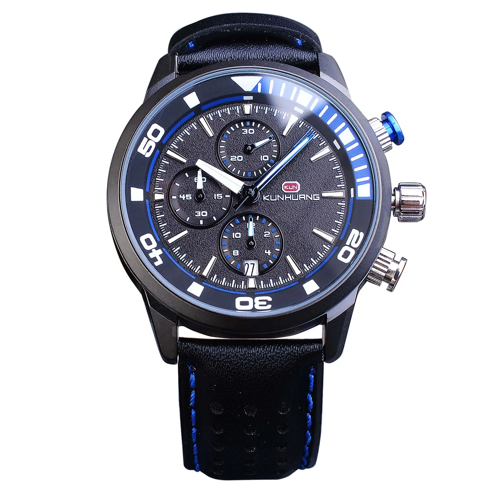 Blue Men Casual Sport Watch Male Calendar Stopwatch Quartz Waterproof Genuine Leather Band Relogio Masculino Clock Dropship Hour | Наручные