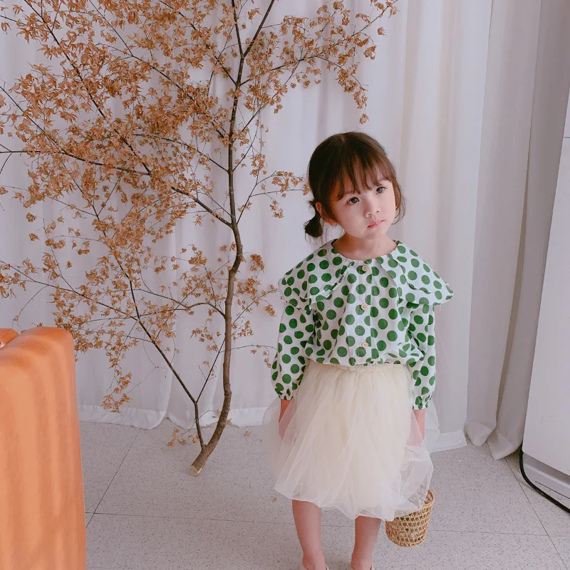 Весна чистый хлопок двойной слой воротник в горошек с листьями лотоса рубашки 2019