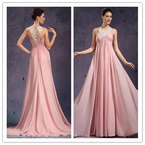 New Style Pretty Pink Lace Halter Evening Dresses Chiffon A-Line Formal Custom Made Simple Elegant Party Gowns | Свадьбы и торжества