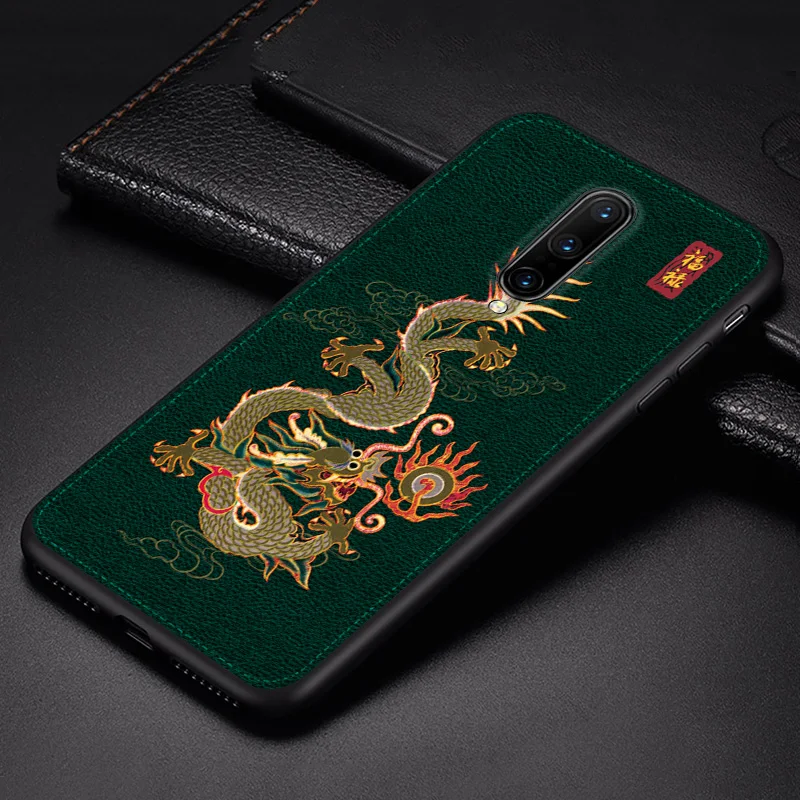 dragon 1 Роскошный мягкий кожаный чехол для OnePlus 7 7pro чехол для телефона s Силиконовый противоударный традиционный благоприятный защитный чехол - Цвет: dragon 1