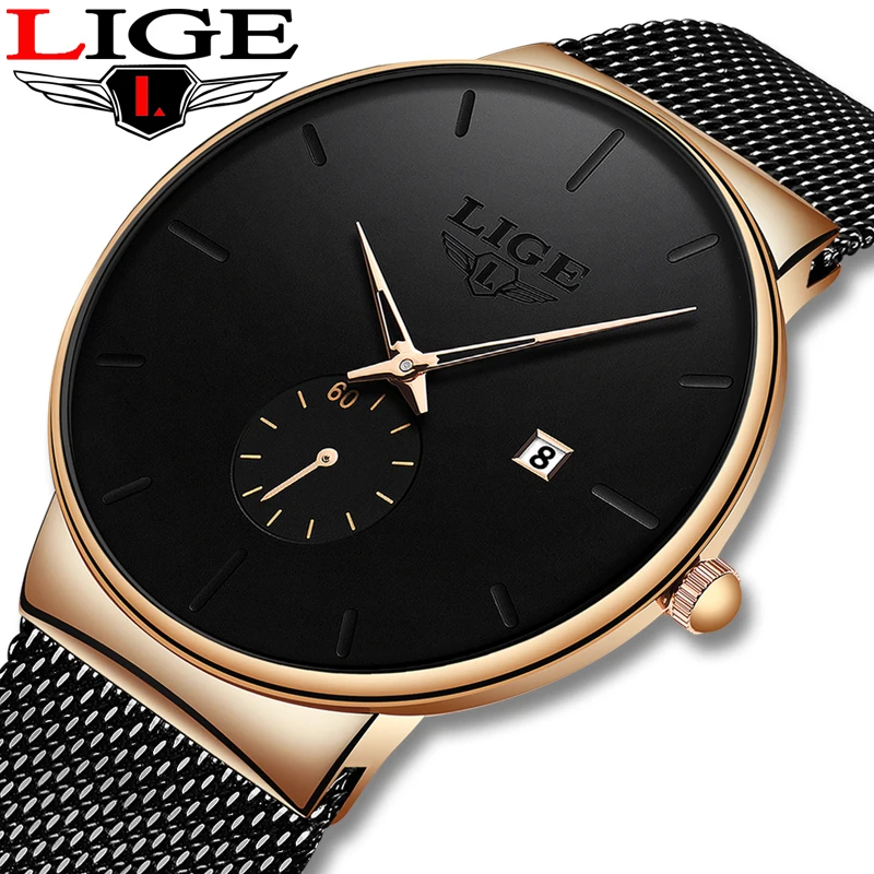

LIGE Mesh Steel Men Watches Brand Luxury Ultra-thin Waterproof Quartz Watch Men Bussiness Calendar Sport Clock Relojes Hombre