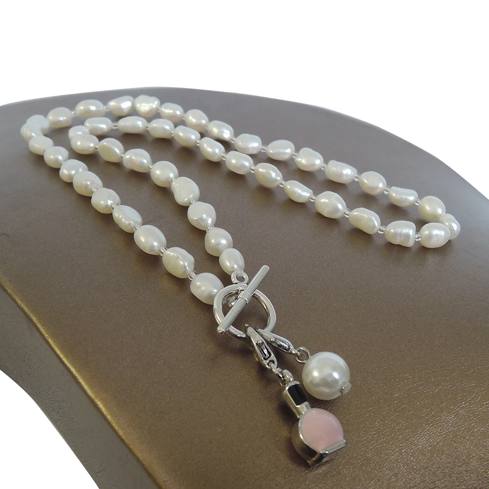 

100% NATURE FRESHWATER PEARL NECKLACE and bracelet,long baroque pearl 7-9 mm,perfume,leaf pendant