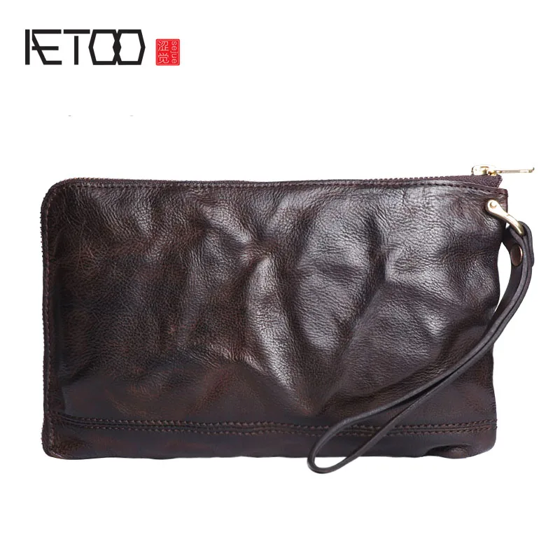 AETOO оригинальный ретро морщинистый короткий клатч на молнии кожаный молнии|clutch