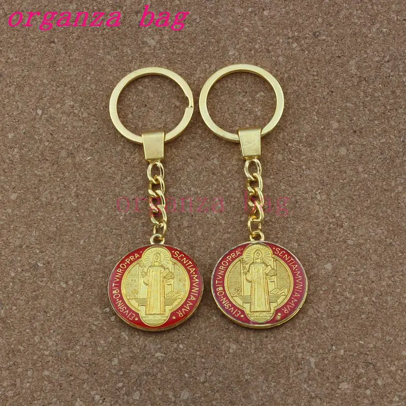 Брелок 30 мм красная эмалированная круглая подвеска-орден Святого Бенедикта