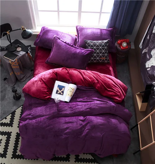 purple winered Зеленый зимний флисовый комплект постельного белья AB сбоку пододеяльник фланелевый флисовый плоский лист 3/4 шт. твердый Домашний Комплект постельного белья caroset постельное белье теплые - Цвет: purple winered