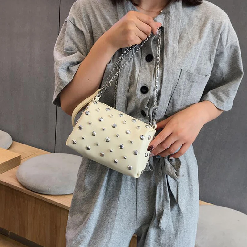 Yogodlns Bags For Women New Fashion Rivet PU Leather Women Bag Diamonds Shoulder Messenger Bag Chains Small Flap Crossbody Bag