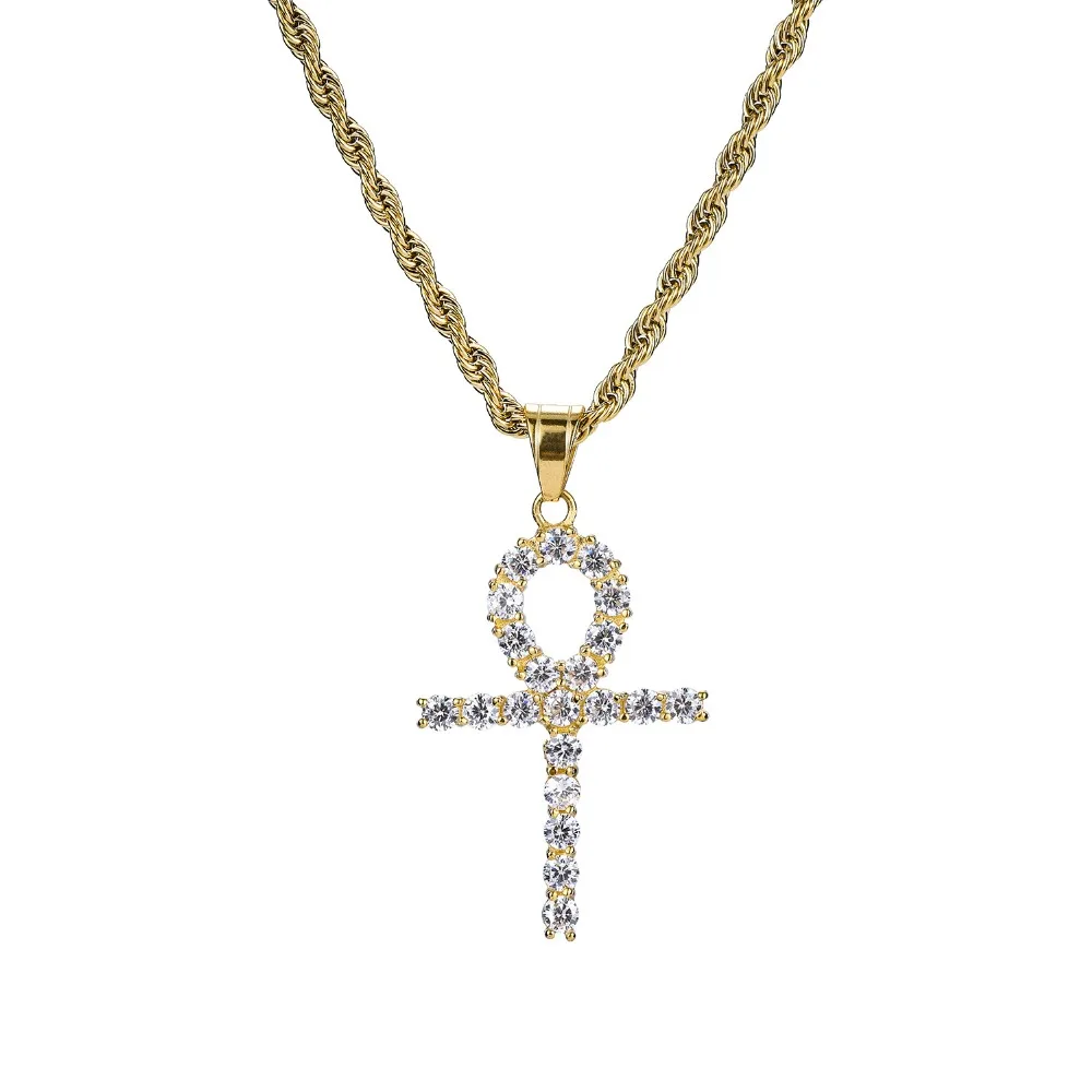 Cubic Zircon Crystal Small Cross Pendant Necklace Hip Hop Choker Golden Rope Chain Charm Women Men Jewelry Gift | Украшения и