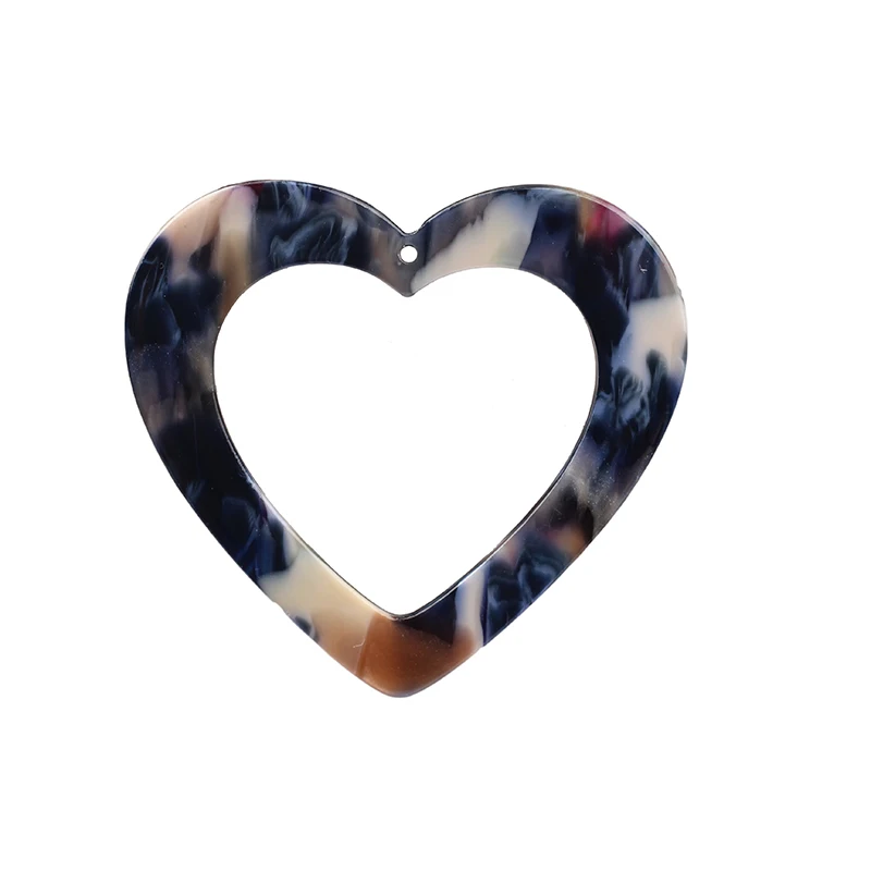 5pcs/lot 46mm Acetic Acid Resin Hollow Flat Smooth Heart Charms Pendants For DIY Earrings Jewelry Making Finding Accessories | Украшения и