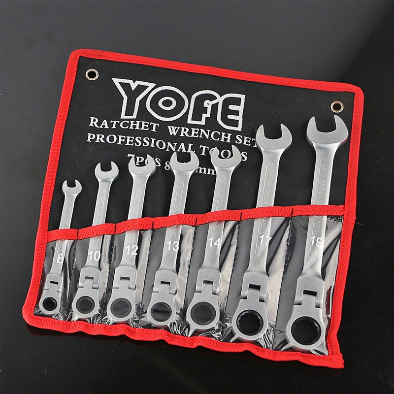 YOFE 7pcs/set 8-19mm Flexible Head Ratchet Handle Wrench Quick Matt Reversible Spanner Set Auto Repair Tools | Инструменты