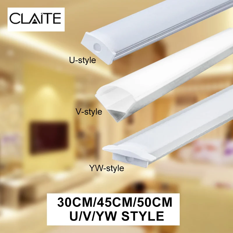 CLAITE U V YW, три стиля, 30 см, 45 см, 50 см, алюминиевый держатель для светодиодных лент, светильник под шкаф, кухонная лампа, ширина 1,8 см