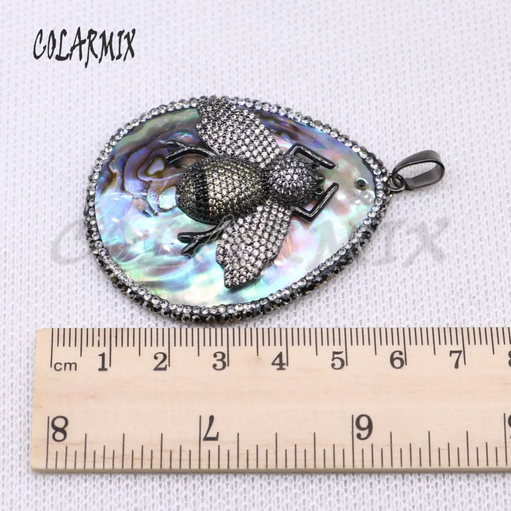High quality Abalone pendant pave rhinestone with Black zircon inset bee jewelry making for necklace 4064 | Украшения и