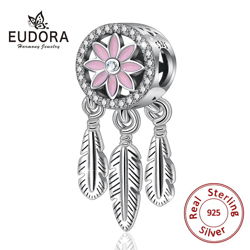 

EUDORA 925 Sterling Silver Vintage Hamsa Hand Charms &Clear CZ Flower Hand of Fatima Pendant Beads fit Bracelets DIY Jewelry Z66