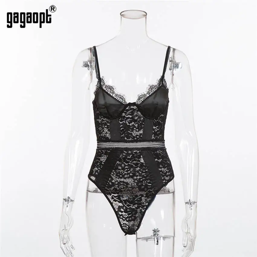Gagaopt, Кружевное боди для женщин, модное сексуальное боди, элегантное черное боди, боди Тедди, комбинезон, уличная одежда - Цвет: Черный