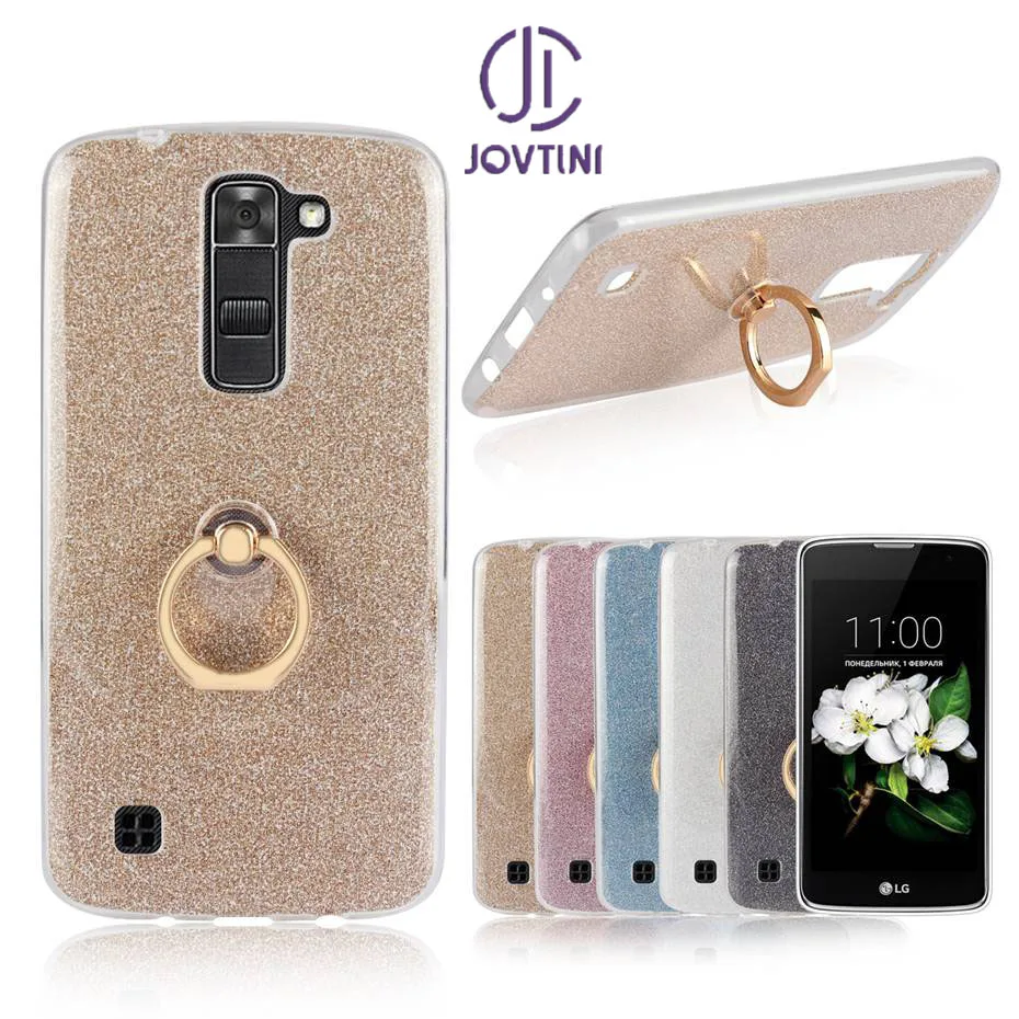 Чехол для LG K7 мягкой ТПУ с палец кольцо стенд блеск крышка блестки оболочки K7/Tribute5