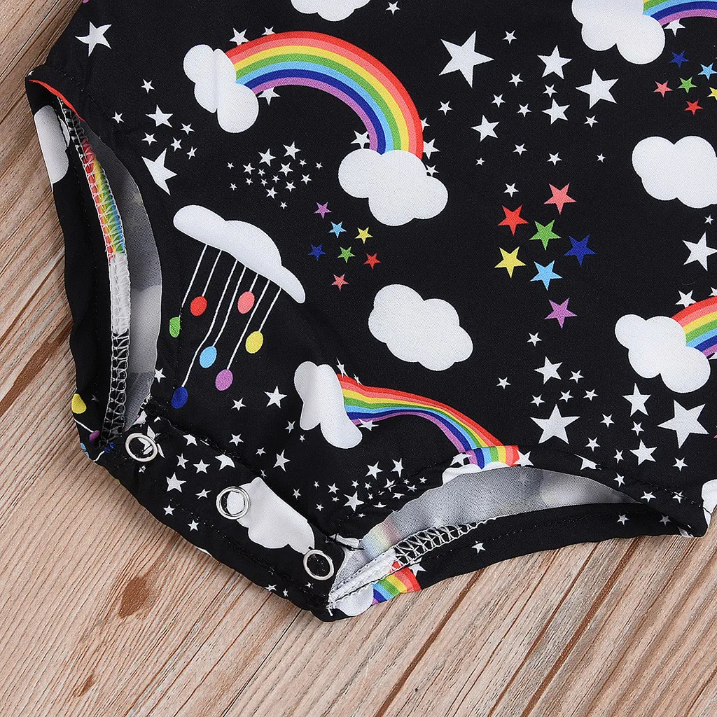 

Infant Boy&Girl Romper Cartoon Rainbow Printed Ruffle Outfits Baby Onesies Baby Jumpsuit Newborn Little Girls Rompers