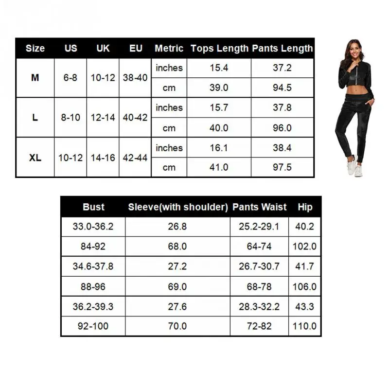 2018 осень Для женщин 2 шт. Бархатный спортивный костюм с длинными рукавами Zipper Crop Top