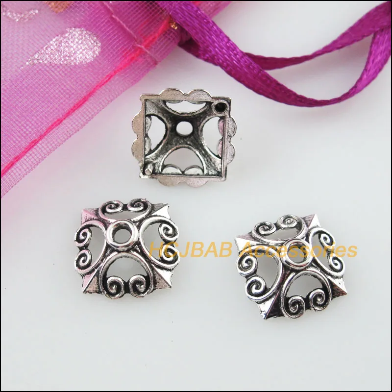 50 шт. Тибетский серебристый цвет цветок Квадратные разделители Бусины