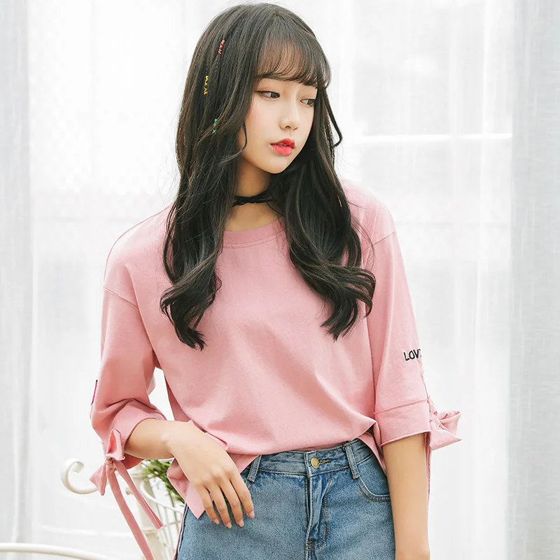2018 сезон: весна–лето Harajuku Ulzzang сердце с вышивкой надписями свободный рукав