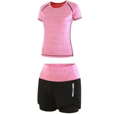 Pink Tshirt shorts 5 шт. Женский фитнес-костюм женский спортивный бюстгальтер одежда Полиэстер Йога набор одежда для бега женские новые женские спортивные наборы - Цвет: Pink Tshirt shorts