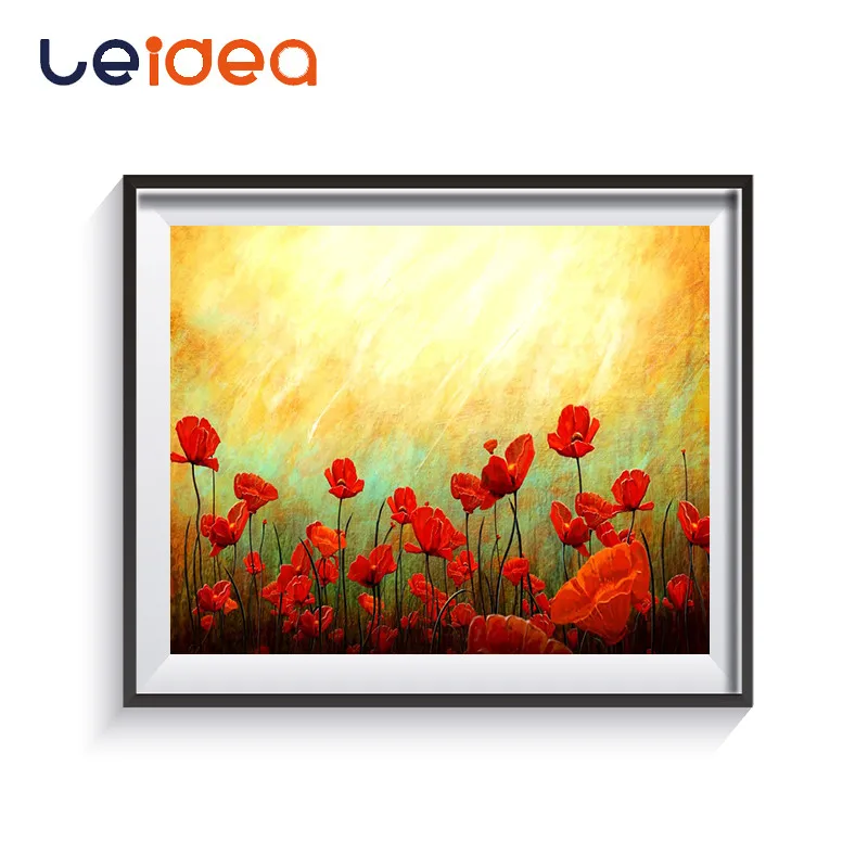 Красный цветок море Diy Цифровая живопись по номерам Акриловая Краска абстрактная