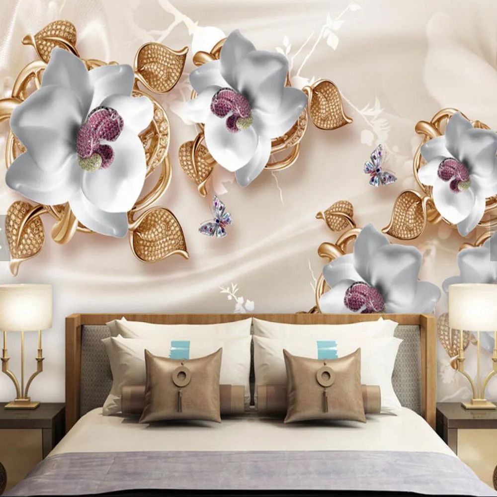 

Luxury Diamond 3D Flower Mural HD Printed Wallpaper for Living Room TV Backgroun Wallpapers Home Wall Decorative Custom Size
