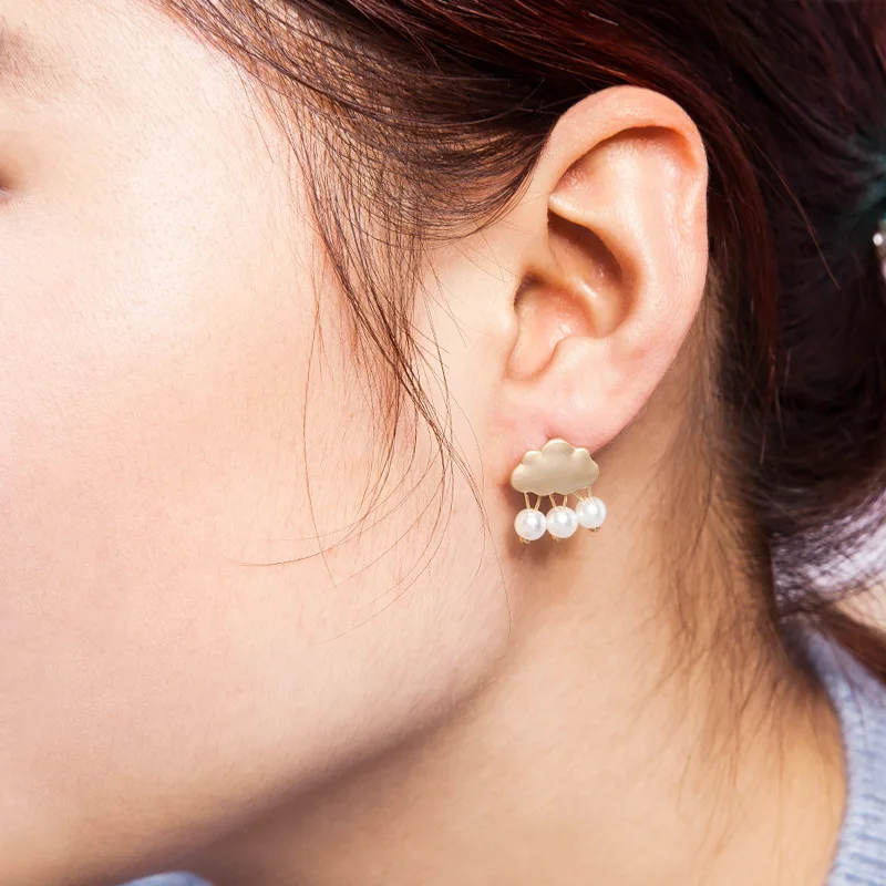 Женские серьги гвоздики с имитацией жемчуга золотистые/Серебристые подвески