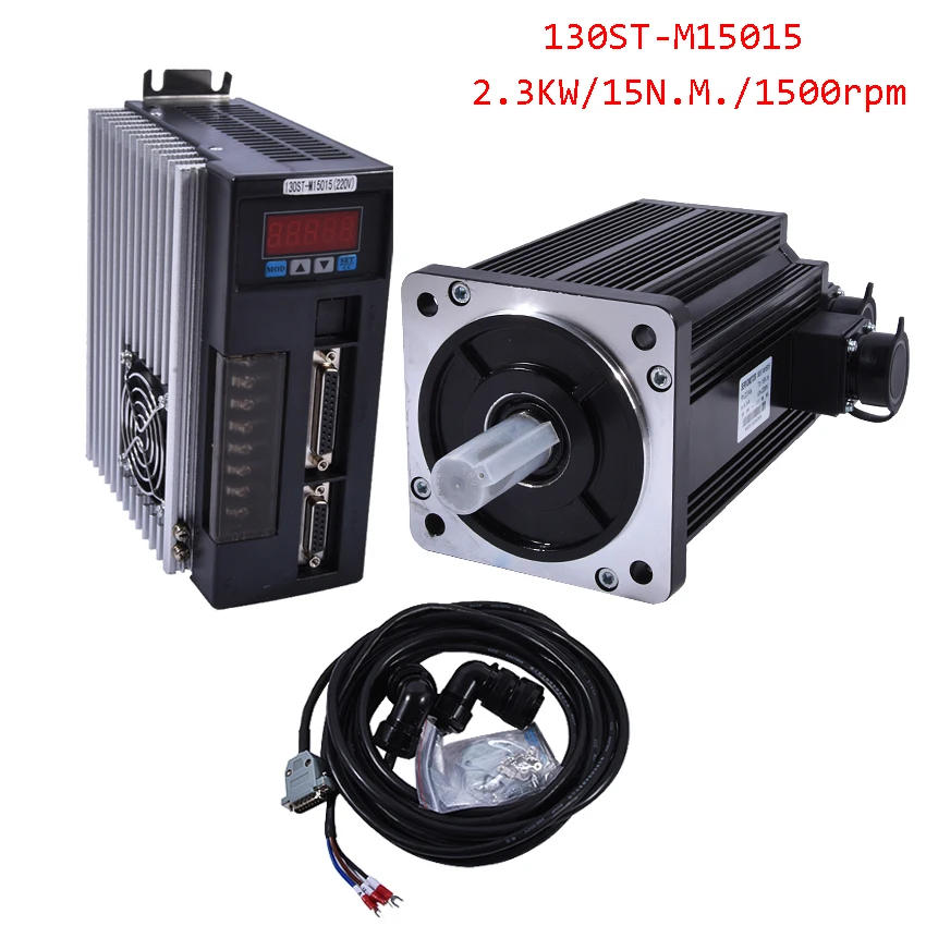 

2.3KW AC Servo Motor 15N.M 1500rpm 130ST-M15025 AC Motor+Matched Servo Motor Driver+3M Cable Complete Motor kits High Quality