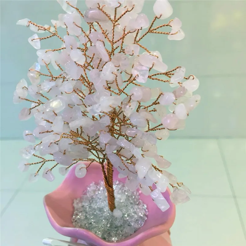 Дом decoraton натуральный розовый кварц драгоценный камень кристалл счастливое