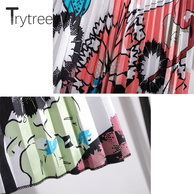 Trytree летняя Осенняя плиссированная юбка женская модная богемная юбка с цветочным принтом эластичная талия Повседневная трапециевидная юбка до середины икры