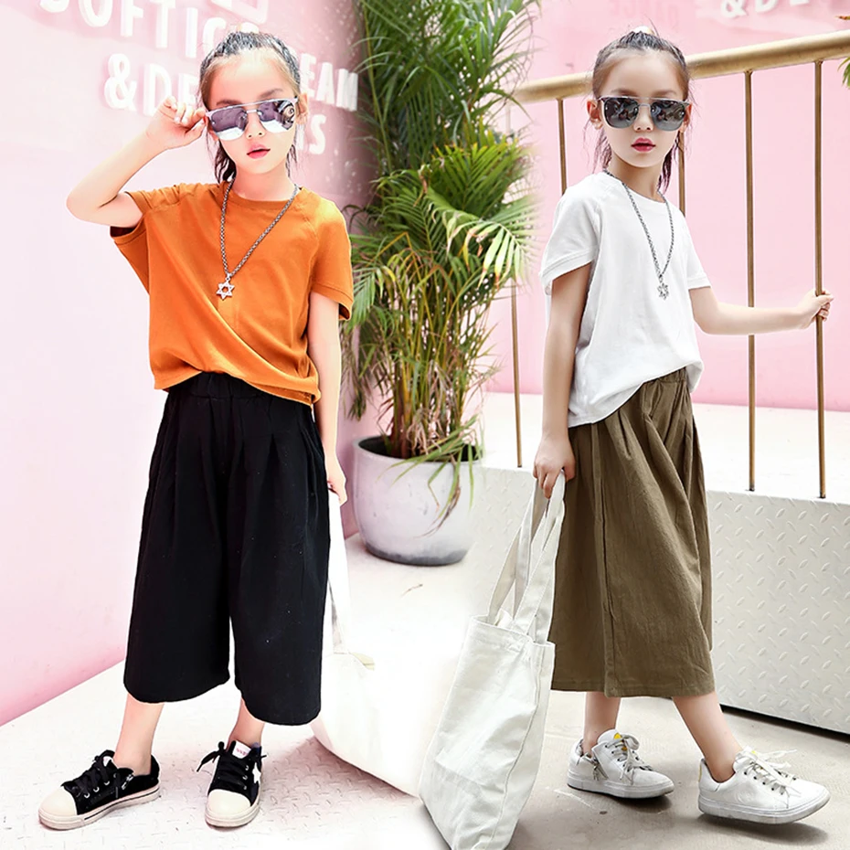 Girls Clothes 2019 Soft Cotton Shirt + Shorts 2PCS Summer Girl Set Teenage Children Clothing 6 8 10 12 13 14 Year | Детская одежда и