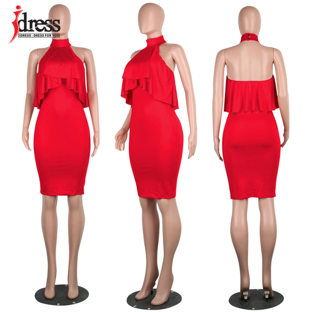 Сексуальное латексное облегающее Платье До Колена IDress 2017 с открытой спиной