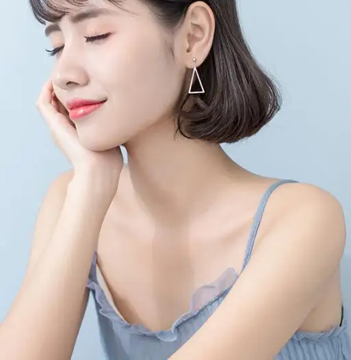 asymmetry Earrings Authentic Real 100% 925 Sterling Silver fine Jewelry hollow Triangle &ampStraight Bar Long GTLE2529 | Украшения и