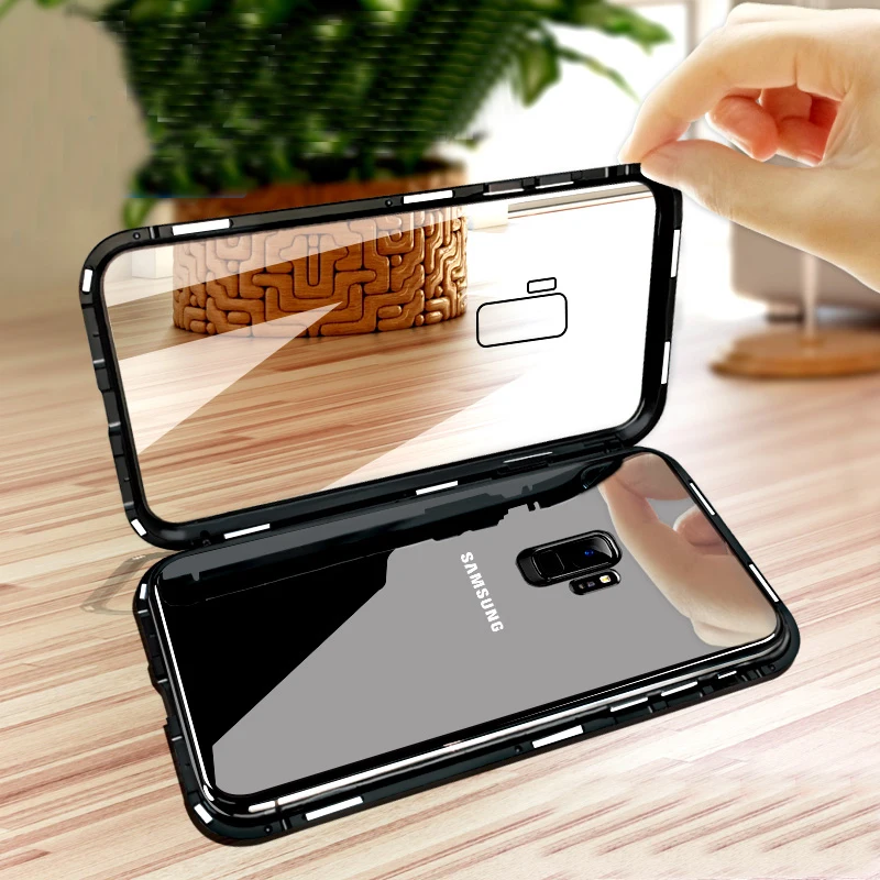 Магнитный флип чехол для телефона samsung Galaxy S7edge S8 S9 Plus прозрачный из закаленного