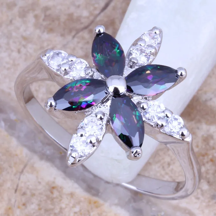 Кольцо с серебряным покрытием и радужным фианитом размеры 6 / 7 8/9 E727|ring size|women ringsring