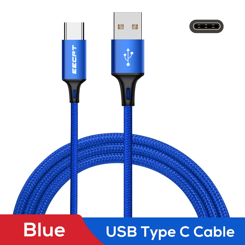 EECPT кабель usb type C провод для быстрого заряда type-C кабель зарядного устройства для samsung S9 Xiaomi Redmi Note 7 Honor Android USB-C шнур - Цвет: Blue