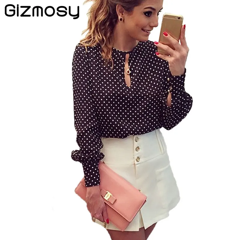 Шифоновая Блузка в горошек с круглым вырезом и длинным рукавом|chiffon shirt|blouse polka