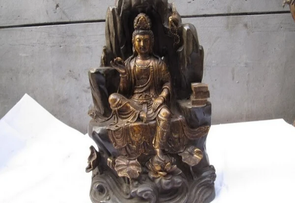 

free shipping S0921 17"Chinese Bronze lotus Freedom Sit Bodhisattva Kwan-Yin Guan Yin Buddha Statue
