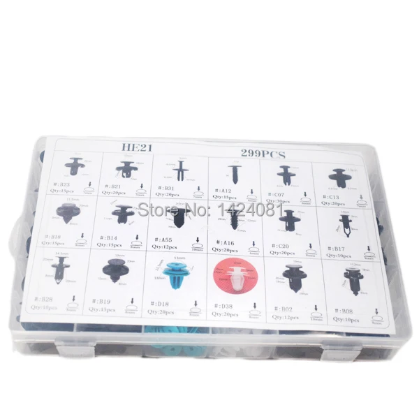 

299x 18 Sizes Car Body Push Pin Rivet Clip Fastener Mud Moulding Trim Plastic