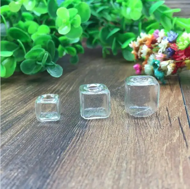 

50pcs/lot 10mm 13mm 15mm square ice cubes Glass Bubble with cap set jewelry finidings supplies glass vial glass necklace pendant