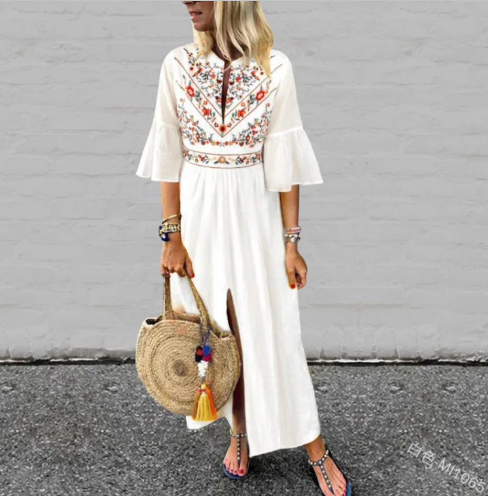 

Women Boho Floral Printed Long Maxi Dress Summer Ladies Clubwear Party Holiday Beach Long Dress Female Indie Folk Vestidos