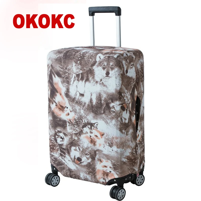 Защитный чехол для чемодана OKOKC тонкий с принтом волка пылезащитный на молнии