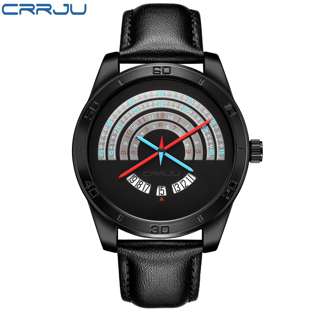 

CRRJU Top Brand Men Creative Watch Unique Fashion Men's Watch Auto Date Waterproof Watch Male Leather Clock Relogio Masculino
