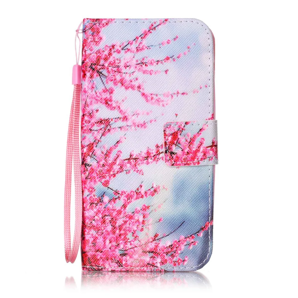 Розовый Сливы Цветок Дизайн Искусственная Кожа Флип Бумажник Стенд Крышка