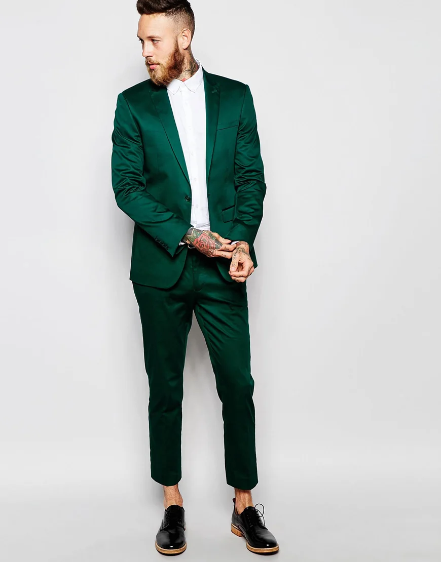 

Slim Fit Groomsmen Peak Lapel Groom Tuxedos Green/Teal/Yellow/Purple Men Suit Wedding Best Man(Jacket+Pants+Tie+Hankerchief)B888