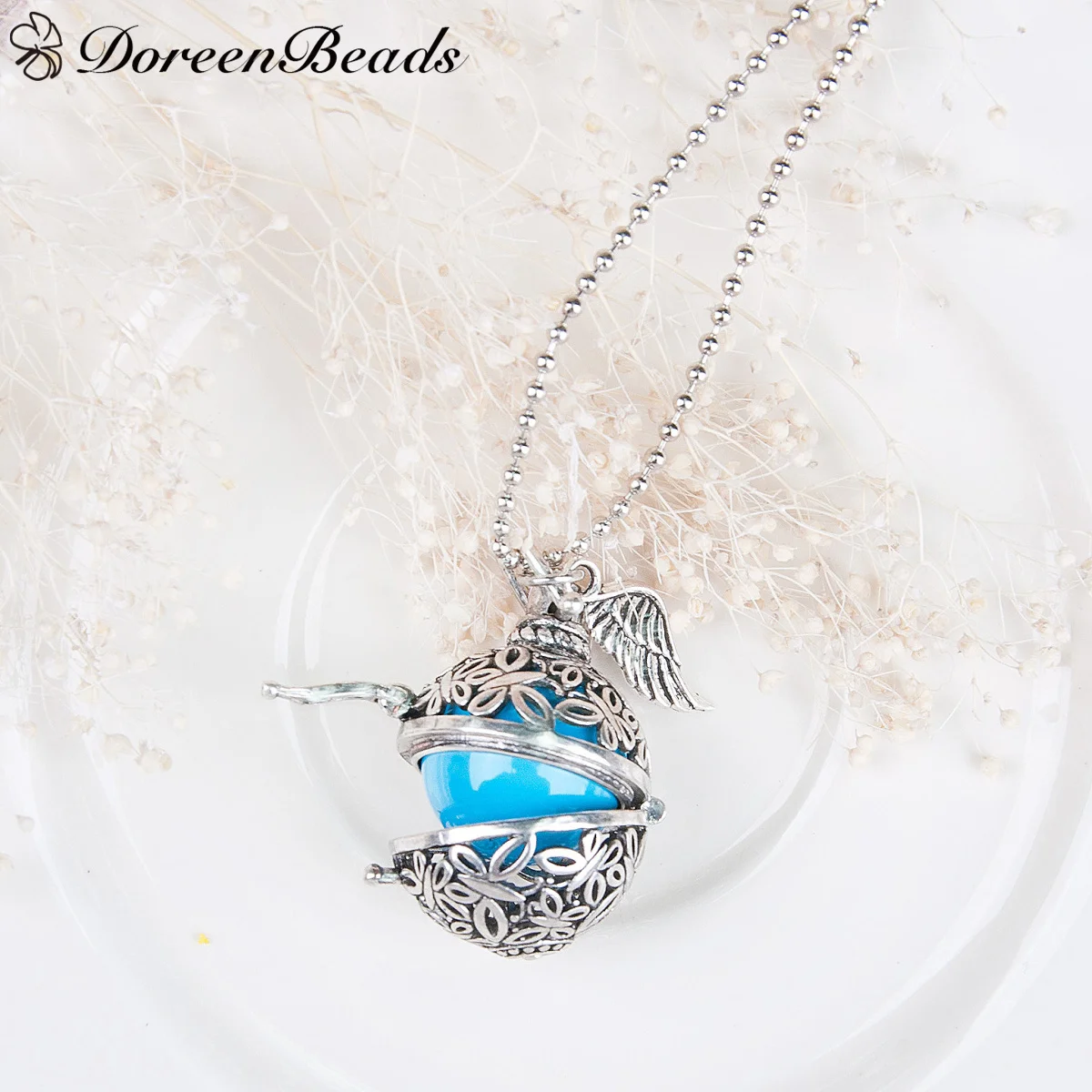 DoreenBeads ожерелье шаровая цепь серебряного цвета коробка с подвеской крыльями