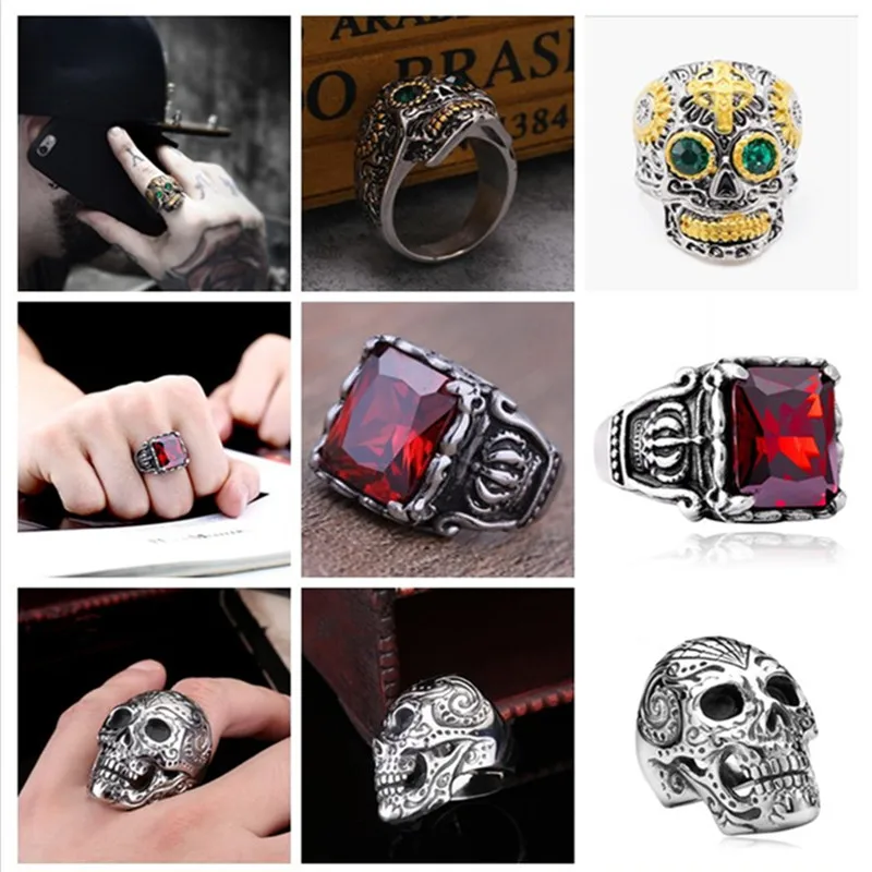 Готический мужское кольцо в стиле панк винтажном высокого качества хип-хоп с