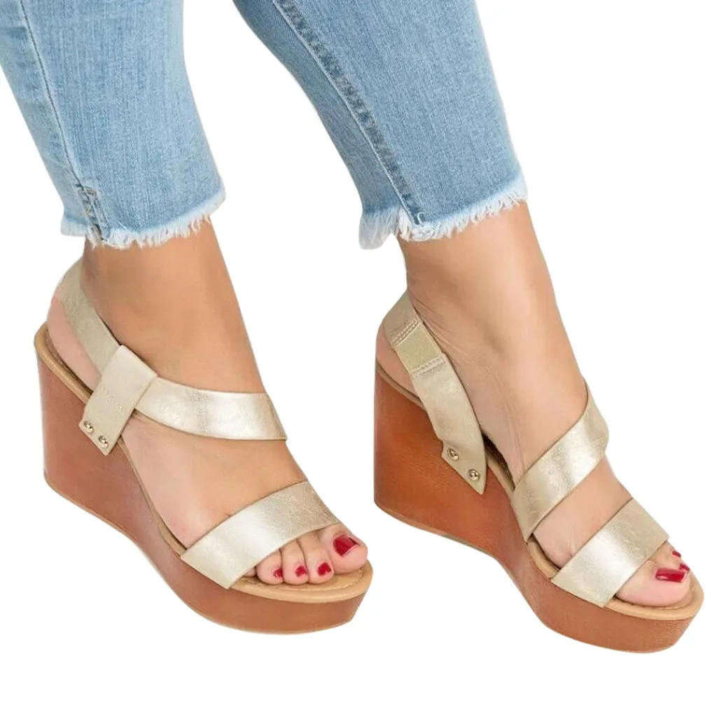 Женские босоножки с ремешком на лодыжке танкетке римская обувь большие размеры